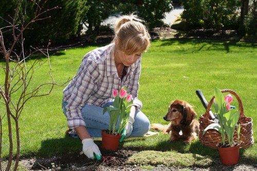 Accessible gardening team member showing materials in large print